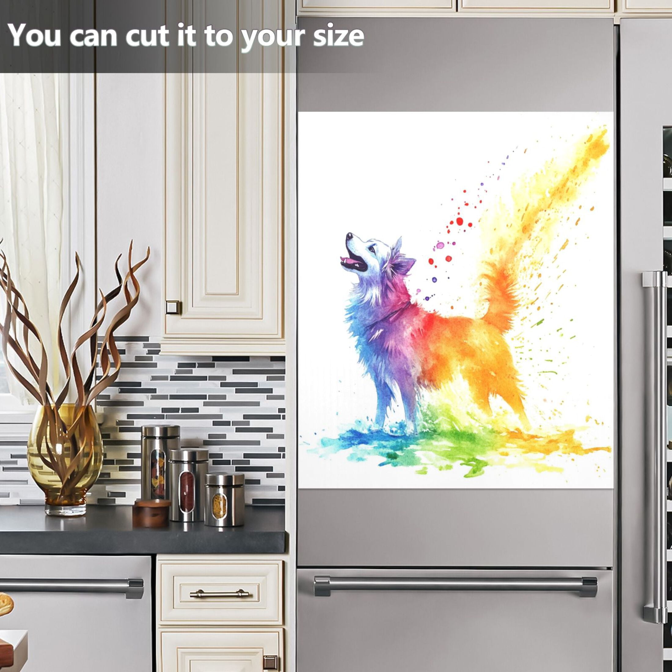Dishwasher Magnetic Sticker 23x26 Inch Refrigerator Magnetic Sticker Washing Machine Magnetic Sticker Kitchen Panel Magnetic Sticker Home Decor Rainbow Cute Dog