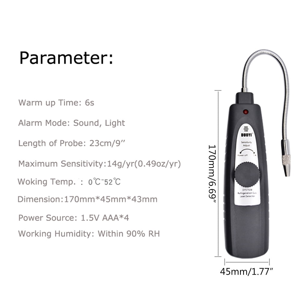 Refrigerant Leak Detector HVAC Halogen Tester With Sound & Light Alarm for Freon Sniffer for w/ Flexible Probe High Sens