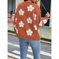 thumbnail image 5 of Women'S Floral Print Cardigan Long Sleeve Open Front Button Down V Neck Knitted Sweaters Orange Red S, 5 of 6
