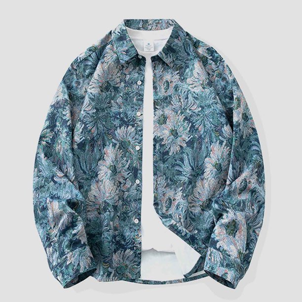 Blusa y camisa de manga larga con cuello vuelto para hombre, informal, con estampado, de poliéster