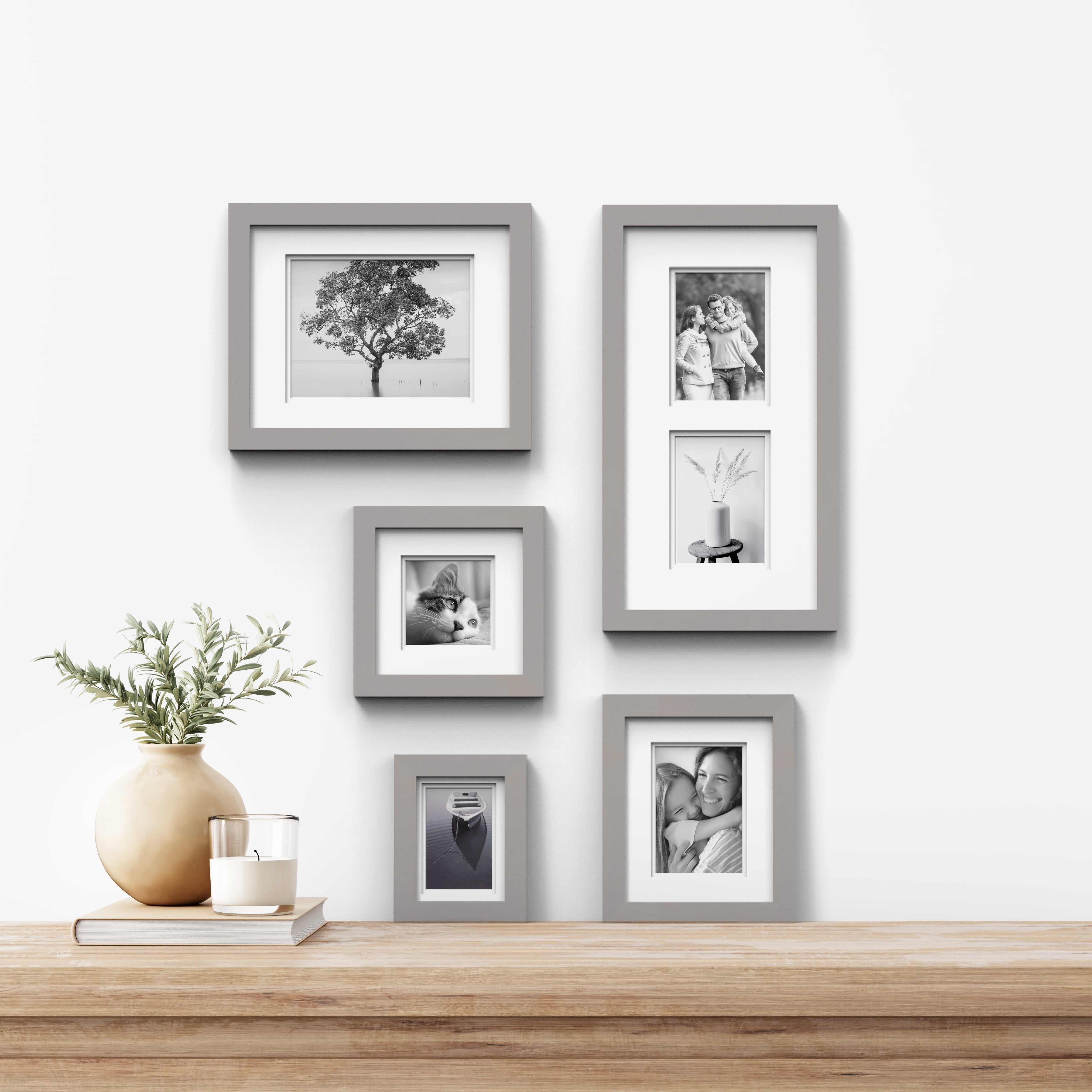 Gallery Solutions 10"x20" Wall Frame, Wall Mount Display for 5x7 Photos - Flat Gray