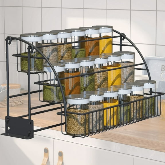 AIWFL 3-Tier Pull Down Spice Rack, Kitchen Spice Organizer Metal Retractable, Seasoning Rack Organizer for Spice Bottles & Seasoning Jars
