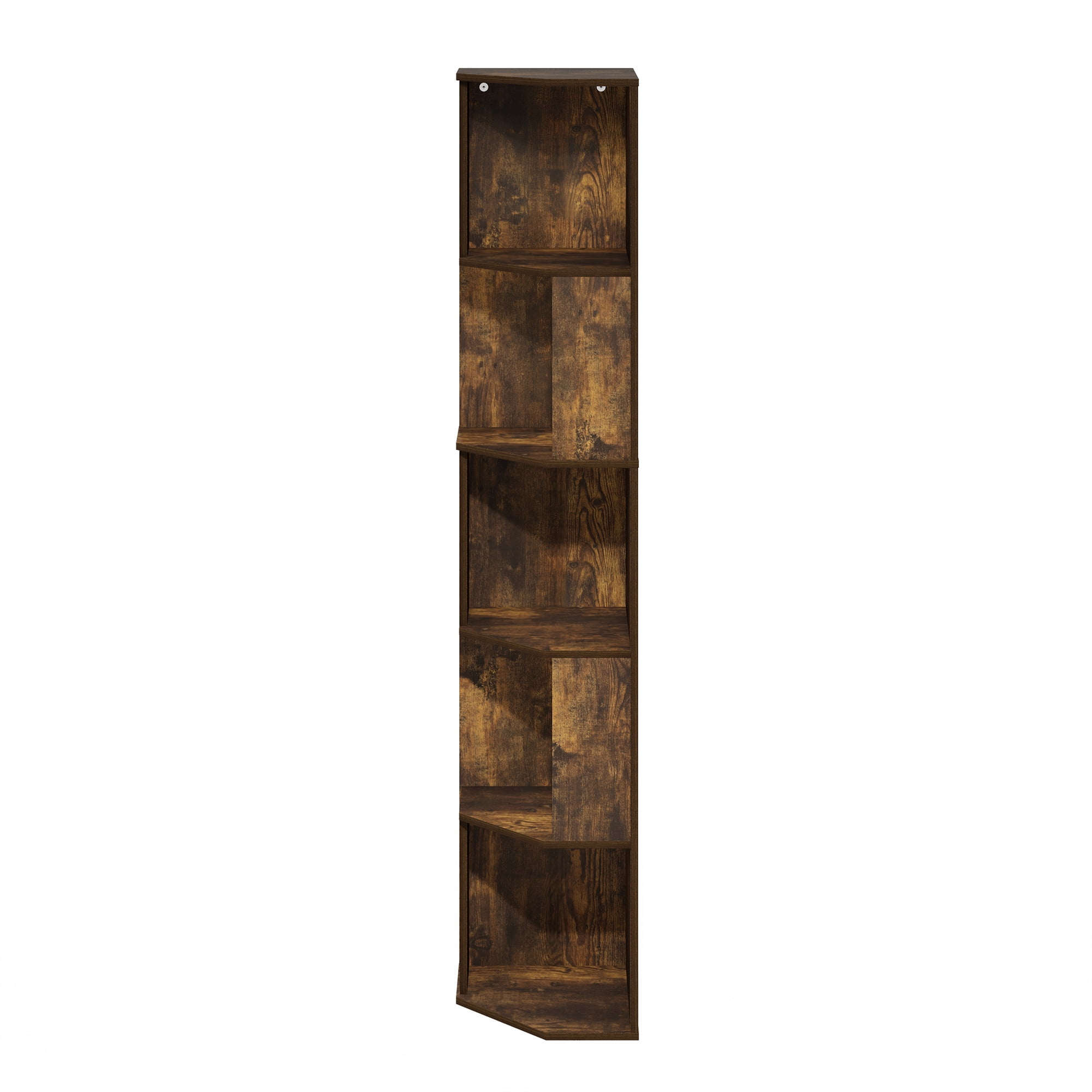 Furinno ECON 5-Tier Freestanding Corner Shelf Bookcase in Bookshelf Amber Pine