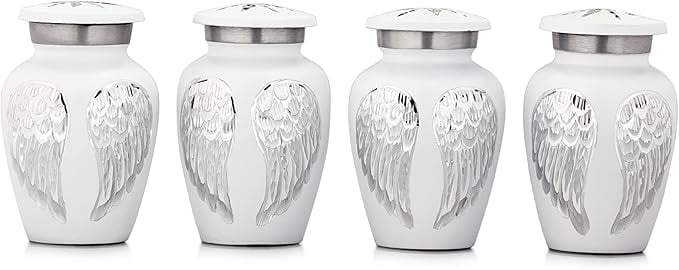 Keepsake Company Angel Wings Mini Urns for Human Ashes – Set of 4 Tiny Cremation Urns – Ash Holders for Memorial Keepsakes