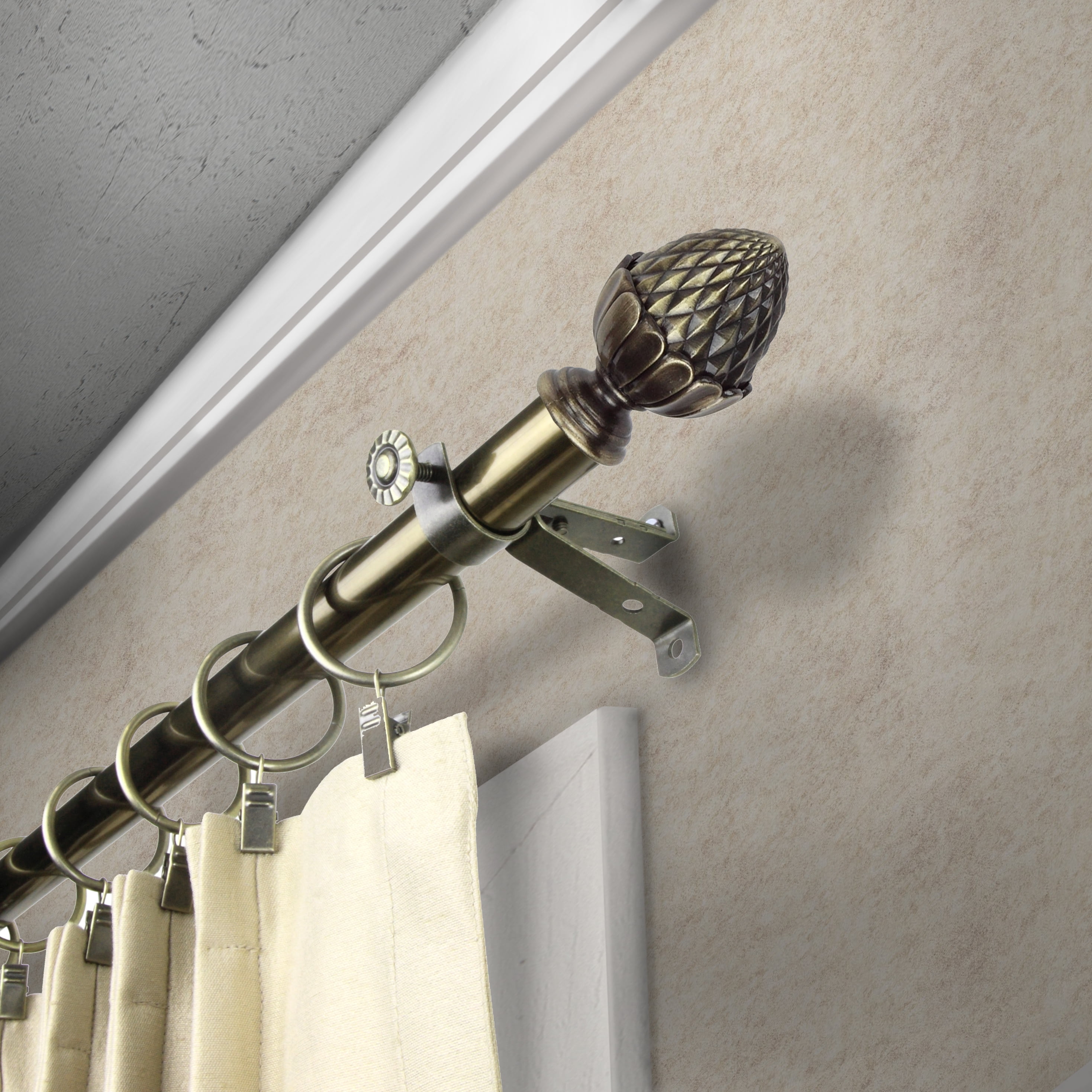13/16" Dia Adjustable 66-120 inch Curtain Rod with Dagan Finials - Antique Brass,(4867-664)