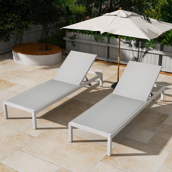 Patio Furniture Outdoor Chaise Lounge Chair Set of 2, Aluminum Adjustable Outside Chair for Pool Patio Beach Yard, All Weather Use UV Resistant 400lbs Weight Capacity,Outdoor Sofa
