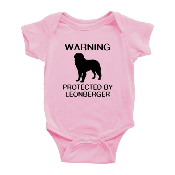 Warning: Protected by A Leonberger Dog Funny Baby Rompers Baby Clothes (Pink,12-18 Months)