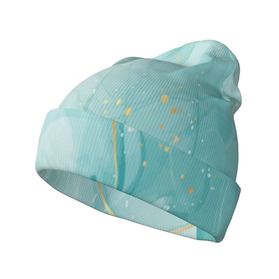 Picia Blue Marble Pattern Knitted Beanie Hat for Men and Women , Unisex Winter Warm Stretchy Knit Cap Thick Fisherman Beanies Cuffed Plain Skull Caps