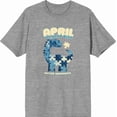 thumbnail image 3 of Autism Awareness Blue Dino Puzzle Icon Adult Heather Gray Crew Neck Short Sleeve Tee-Medium, 3 of 4