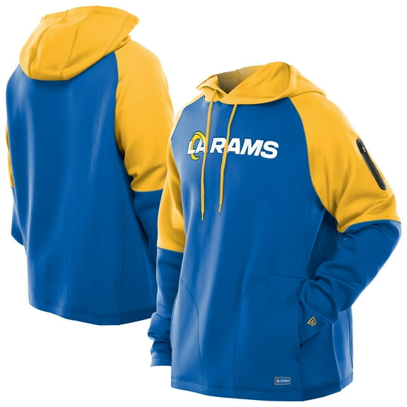 Men's New Era Royal Los Angeles Rams Combine Authentic Color Block Raglan Pullover Hoodie