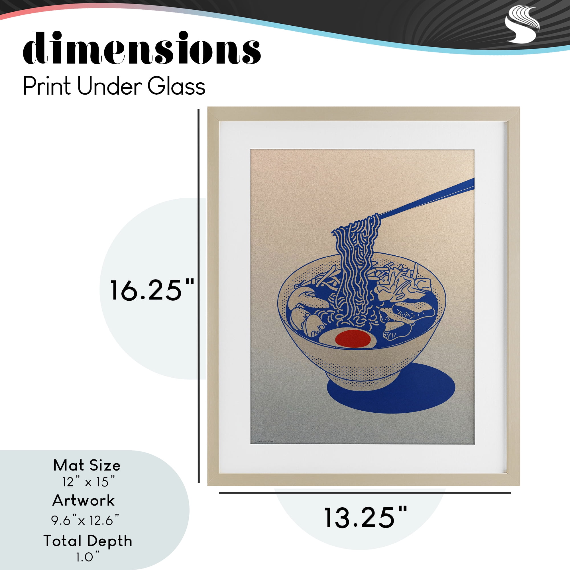 Ramen Noodle Bowl Gradient Birch Framed Print Under Glass, design by Seven Trees Design