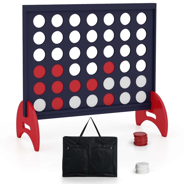 Costway 4-in-a-row Game Set with 42 PCS Chips & 600D Oxford Fabric Carrying Bag Wooden Blue