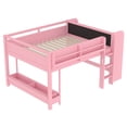 thumbnail image 6 of Harper & Bright Designs Full Size Loft Bed with Bookcases and Desk, Solid Wood Low Loft Bed Frame with Drawers and Blackboard for Boys and Girls, Pink, 6 of 10