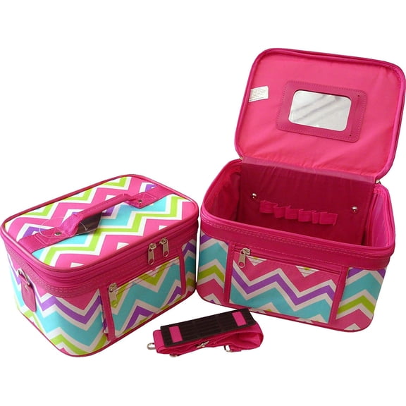 Travel Sport Women's Print Cosmetic Case (2-piece set) (Chevron-Pink Multi)