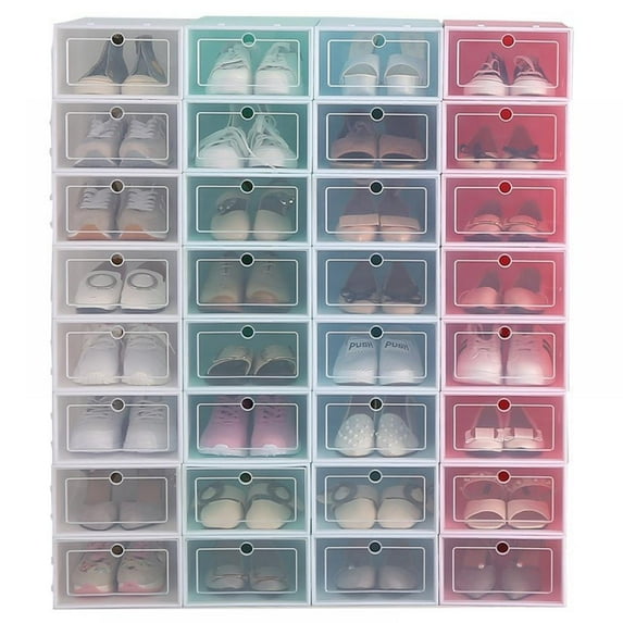 FANTADOOL Transparent Stackable Shoe Storage Boxes Clear Plastic Shoe Boxes Stackable Floding DIY Shoe Drawers Storage Container Organizers