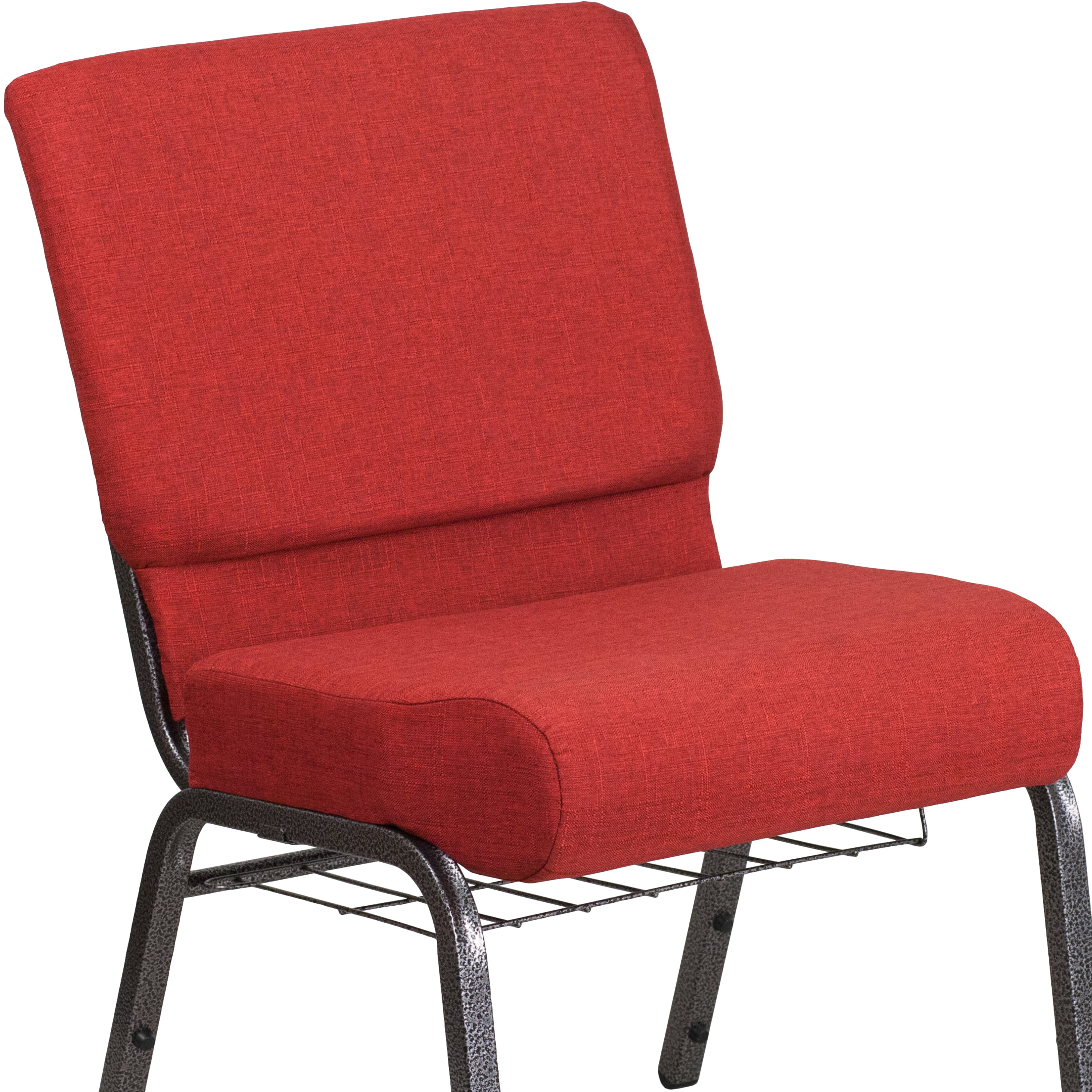 Flash Furniture HERCULES Series 21''W Church Chair in Crimson Fabric with Cup Book Rack - Silver Vein Frame - image 4 of 9