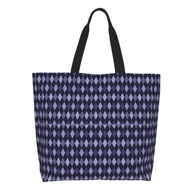 Fotbe Purple and Blue Squares Bolsa Tote Estética de Lona con Estampado para Mujer - Bolsa Reutilizable de Hombro Casual para Vacaciones, Compras, Trabajo y Gimnasio
