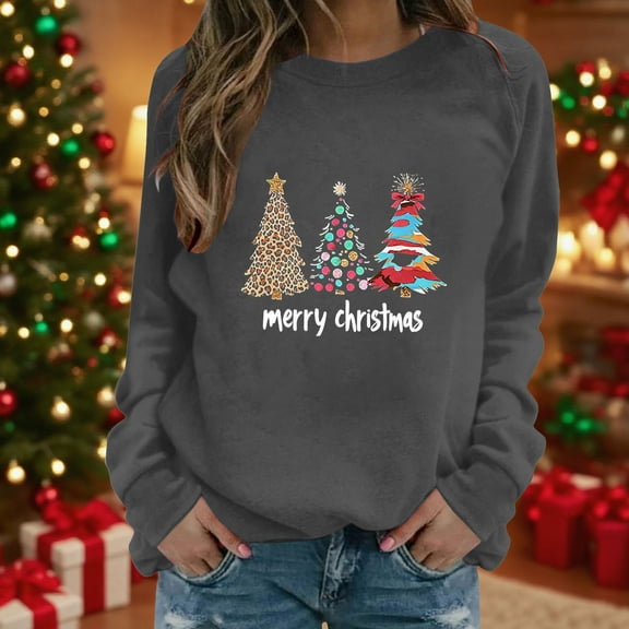 Merry Christmas Sweatshirts for Womens Crewneck Christmas Printed Shirts Loose Long Sleeve Blouses Casual Xmas Sweatshirt Holiday Party Pullover Sweater Tops