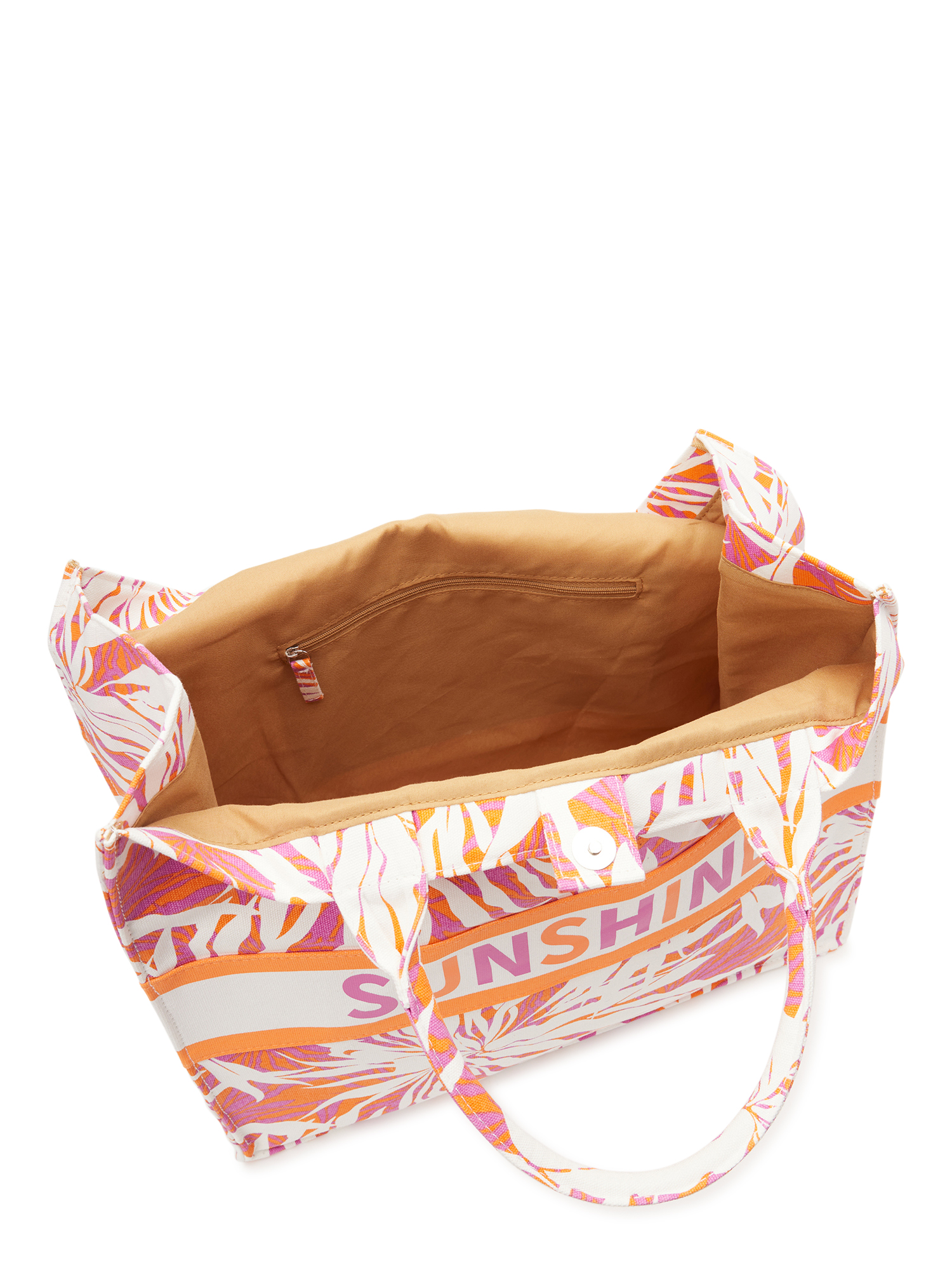 No Boundaries Women's Sunshine Canvas Print Beach Tote Handbag, Orange/Pink