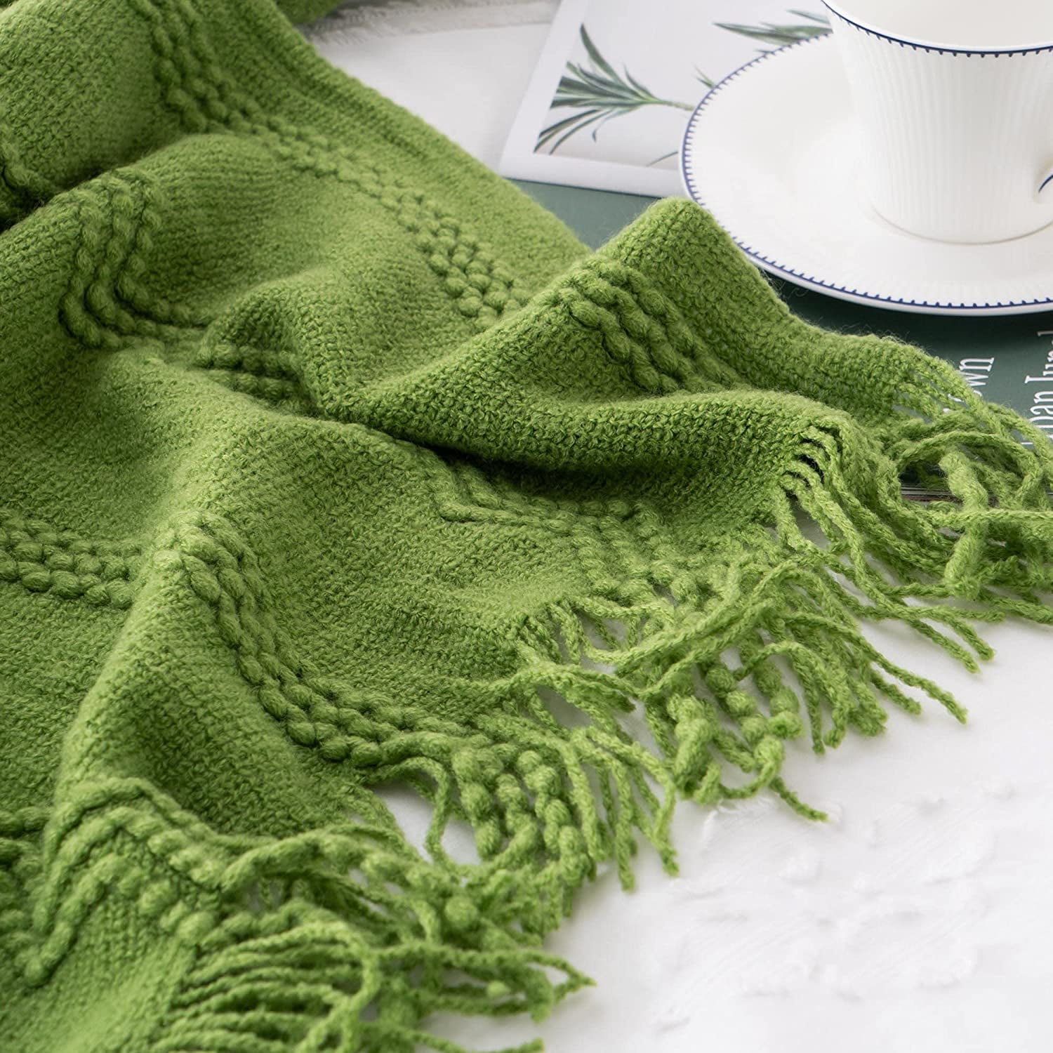 HTOOQ Green Throw Blanket with Fringe Geometric Bed Throws Decorative Large Throw for Couch Sofa Indoor Outdoor Green 5HTOOQ x6HTOOQ Walmart