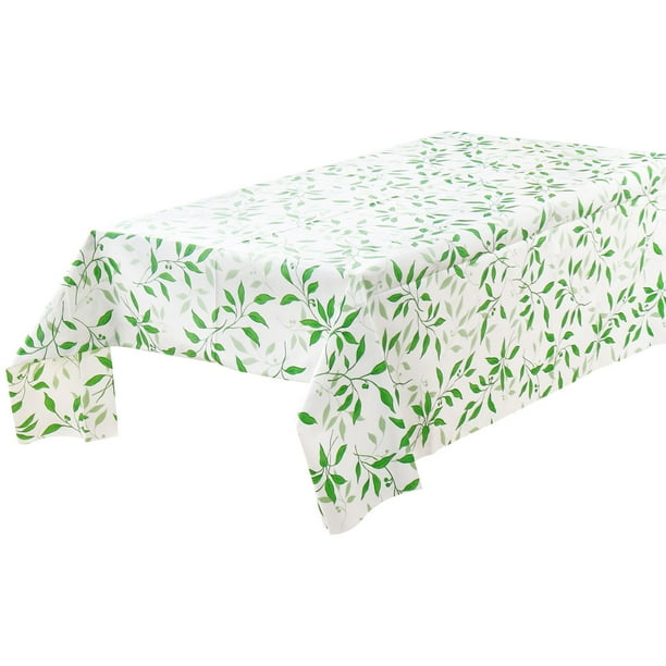 Wipe Clean PVC Vinyl Tablecloth Kitchen Dining Cover Green Leaves