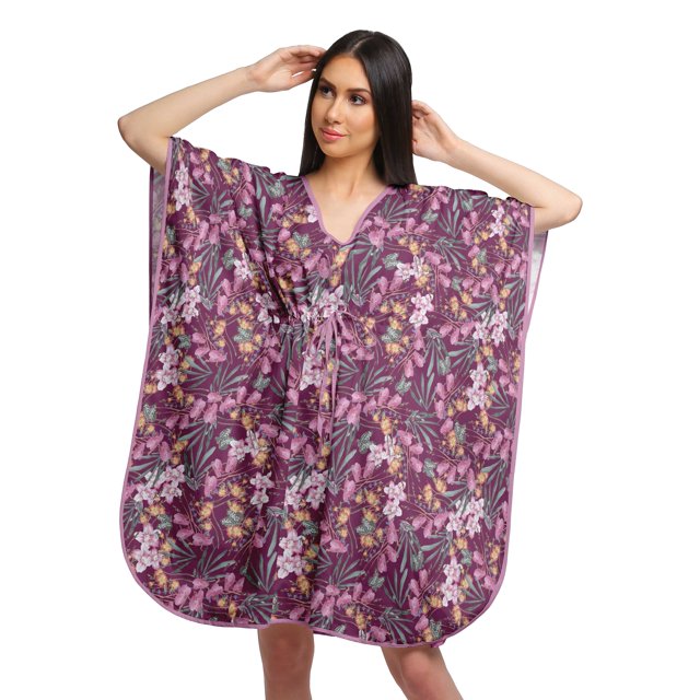Moomaya Robe Courte de Caftan de Plage, Robe de Couverture Imprimée, Kaftan pour Femmes, Tenue de Plage, Couverture