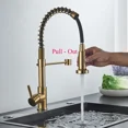 thumbnail image 3 of Brushed Gold Kitchen Sink Faucet Spring Pull-down Hot Cold Mixer Faucet Deck Installation Faucet, 3 of 5