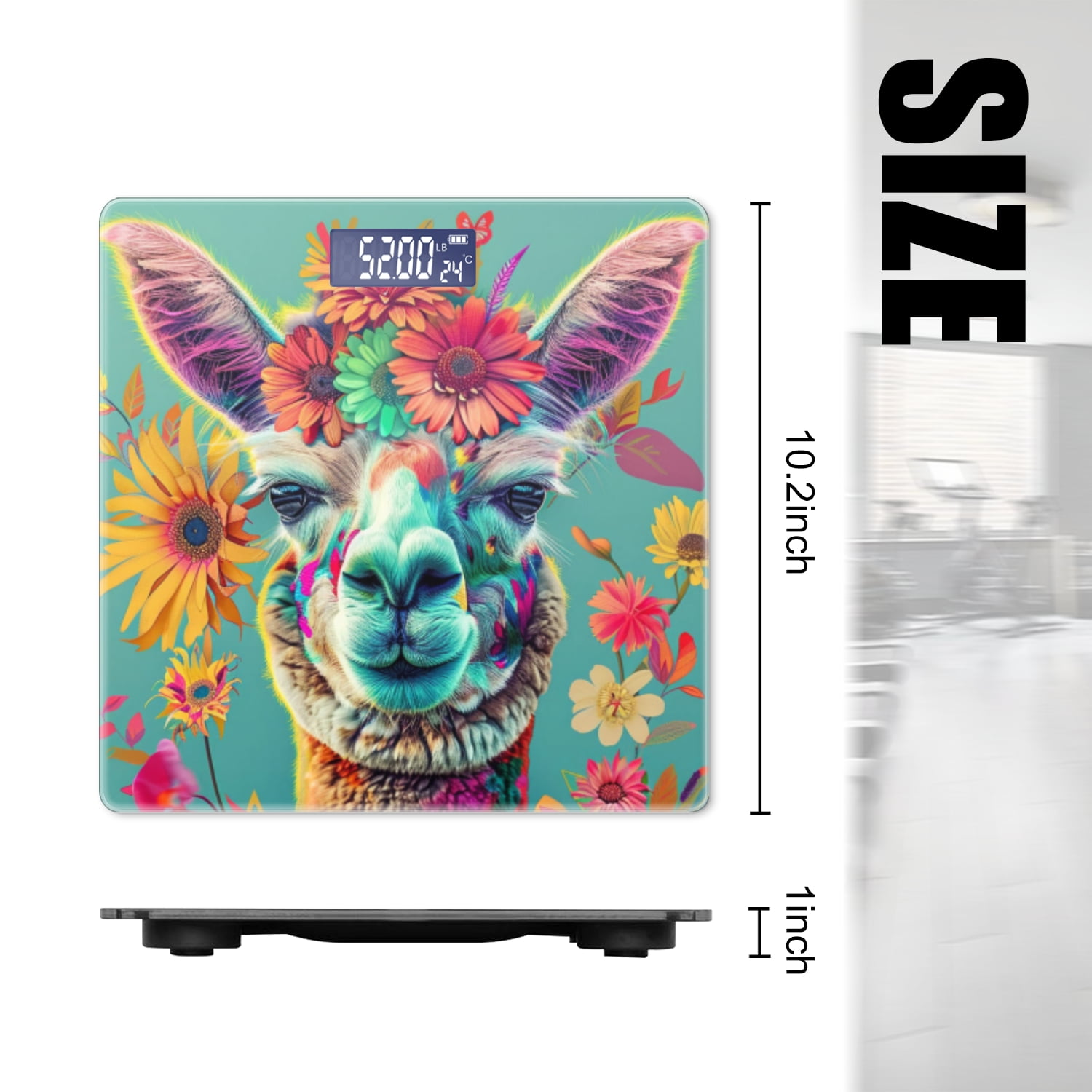 High Precision Body Weight Scale Smart Bathroom Scales with Large LCD Display(400lbs),Decorative for Bedroom-Cute Llama With Colorful Flowers On Head