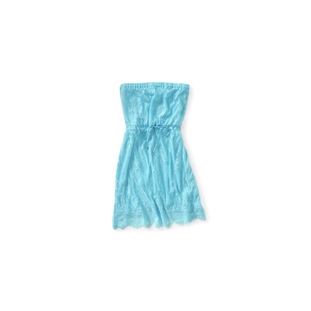 Vestido sin tirantes de tubo de encaje Aeropostale para mujer, azul, mediano