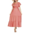 thumbnail image 2 of FOCUSNORM Robe de Maternité pour Femmes Été à Manches Courtes Col en V Unie Ample Évasée Robes Robe de Grossesse, 2 of 8