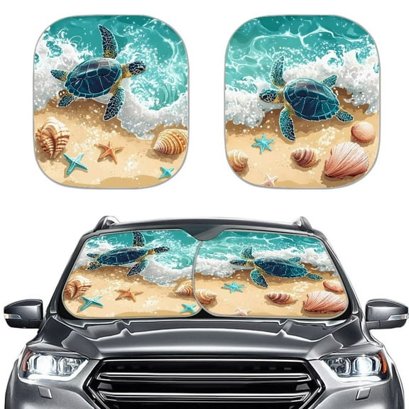 Binienty Sea Turtle Sun Shade For Car Window 2 Pieces Car Windshield Sun Visor UV Rays Protection Sun Blocker Universal Fit Most Car, Truck, Suv, or Van