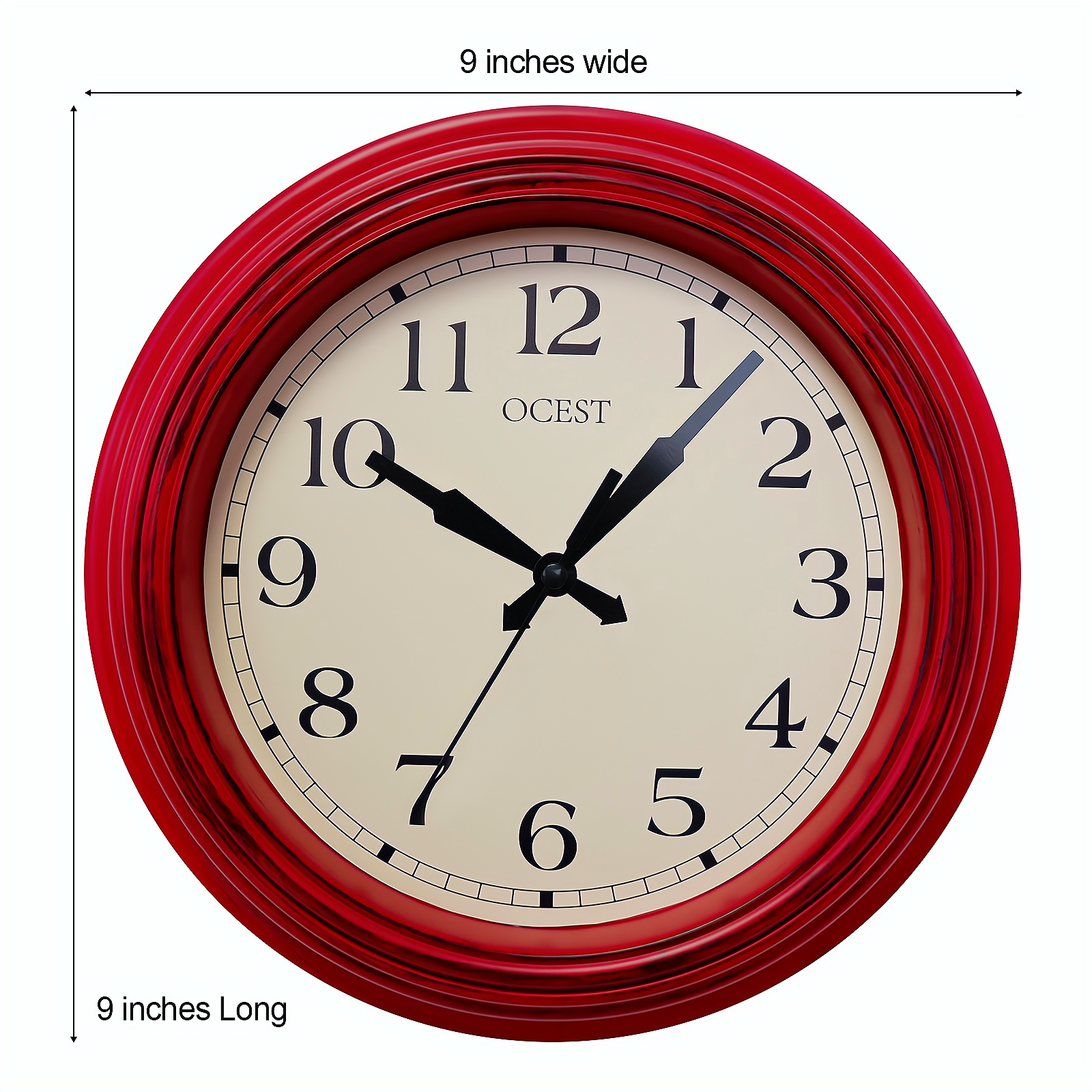 OCEST 9-Inch Retro Red Wall Clock photo 4
