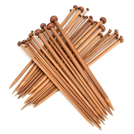 36 Pcs Single Pointed Smooth Premium Carbonized Brown Bamboo Knitting Needles Set with 18 Different Sizes