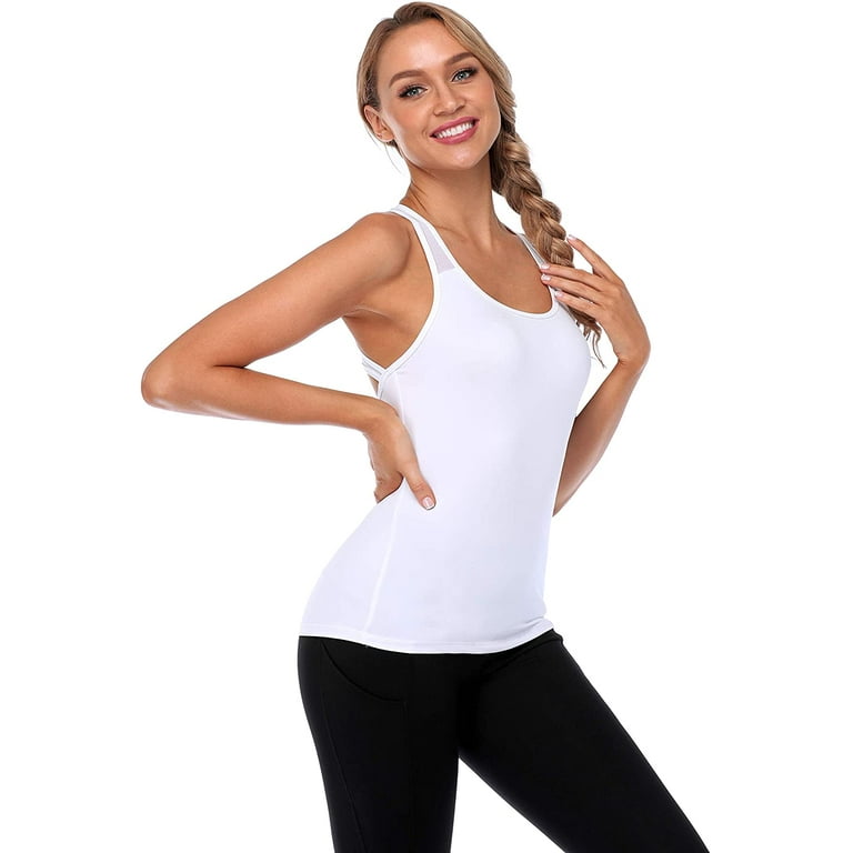 Women's Scoop Neck Yoga Camisole Racer Back Mesh Workout Tank Tops