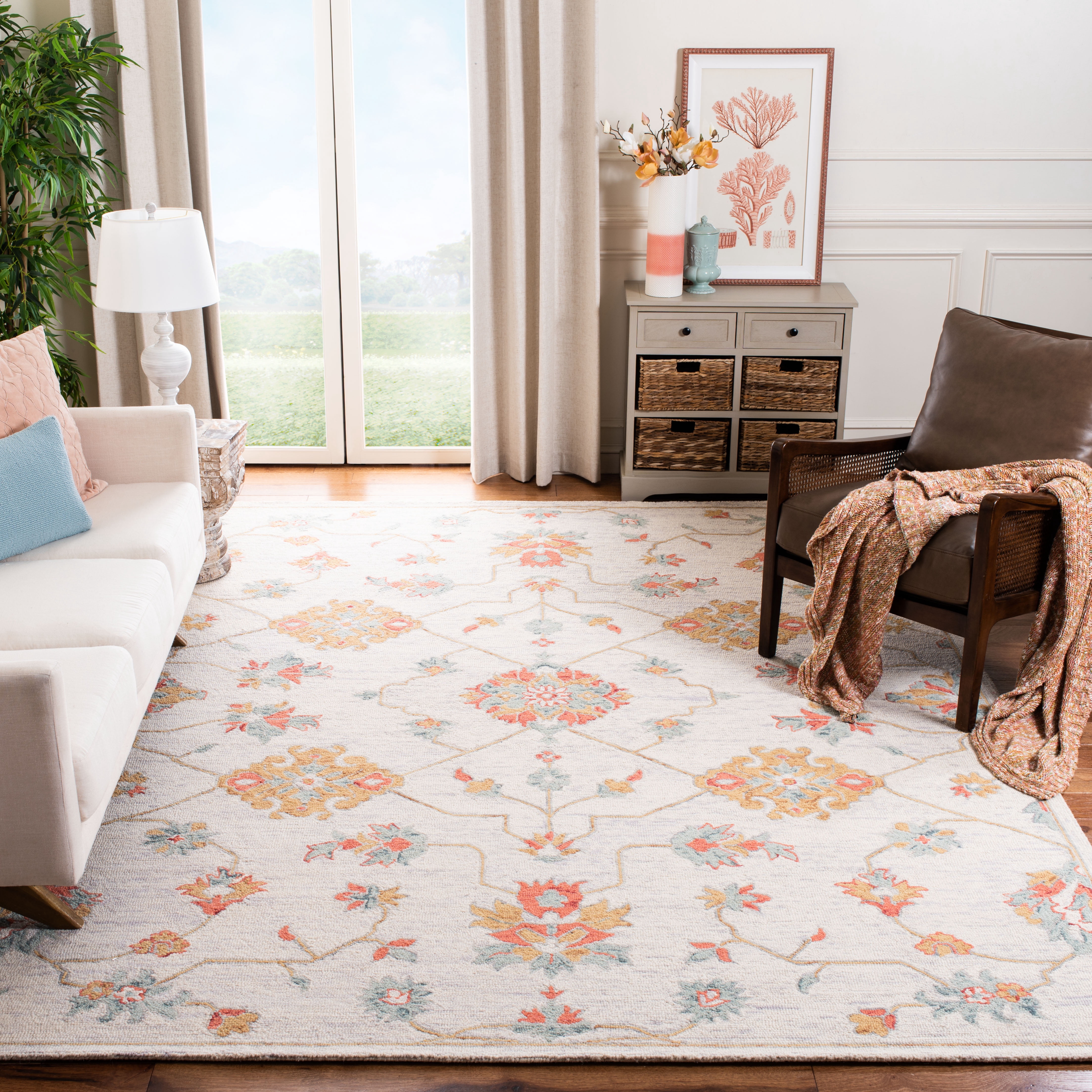 SAFAVIEH Micro-Loop Raschelle Floral Area Rug, Silver/Red, 8' x 10'