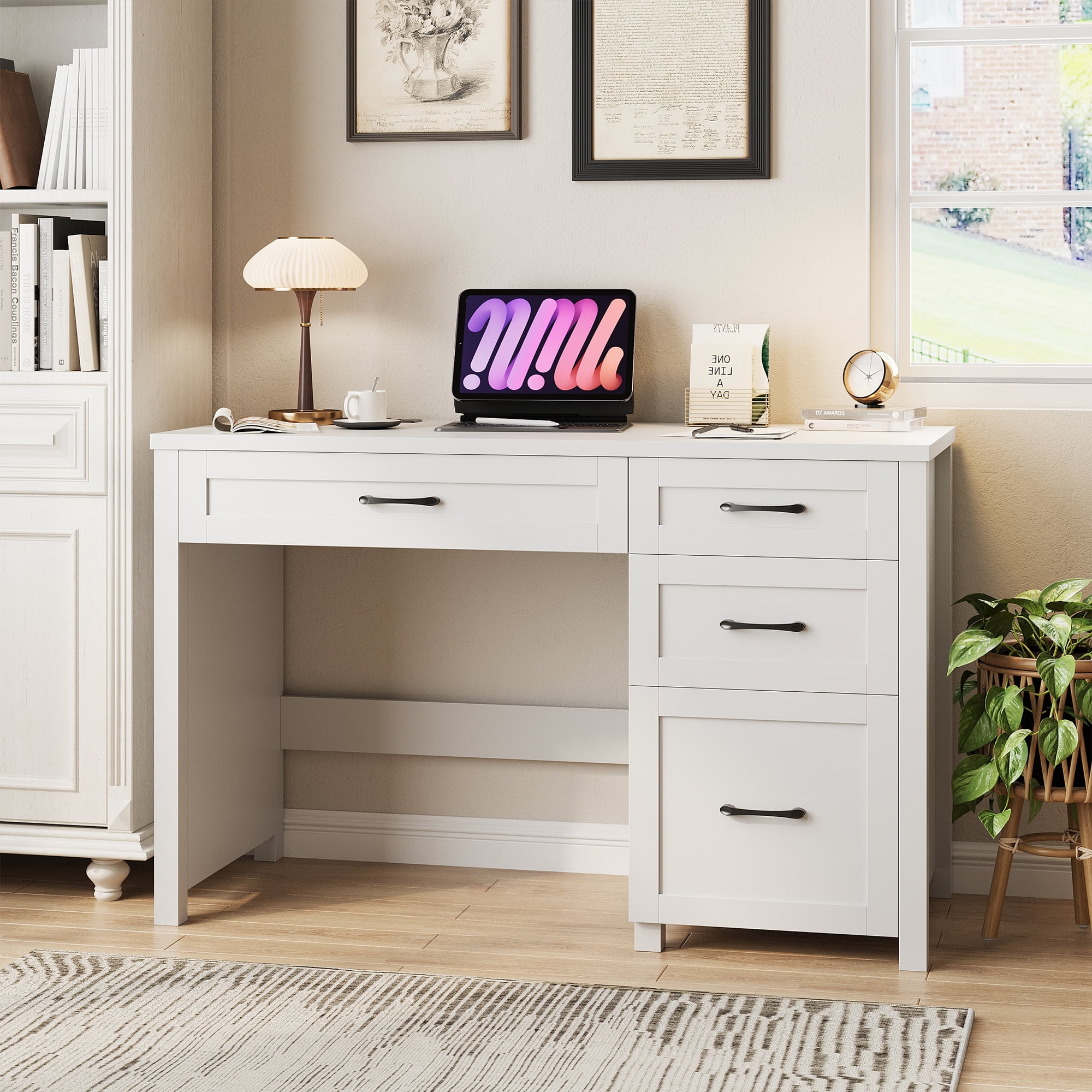 Conate 47" Executive Desk with File Cabinet and Drawers, Home Office Desk with Charging Station and Large Drawer, Workstation Table for Study
