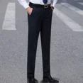 thumbnail image 3 of Pantalones de traje elásticos de negocios fluidos con cintura elástica para hombre, pantalones de verano ajustados y drapeados con cinturón para hombre, sastrería social elástica, 3 of 5