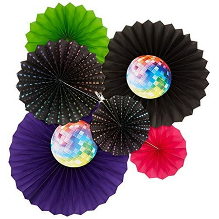 Disco 'Party Time' Paper Fan Decorations (6ct)