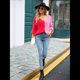 thumbnail image 5 of Cárdigan de Cuello en V para Mujer, Suéter de Otoño, Suéter Corto Suave de Acrílico de Larga para Invierno Rosa Roja M, 5 of 10