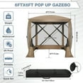 thumbnail image 3 of HOTEEL 6x6 ft Pop Up Gazebo Screen House Tent for Camping with 3 Sidewalls and Mosquito Netting, Waterproof, UV Resistant, Portable Carry Bag, for Outdoor Camping, Lawn and Backyard, Khaki, 3 of 12
