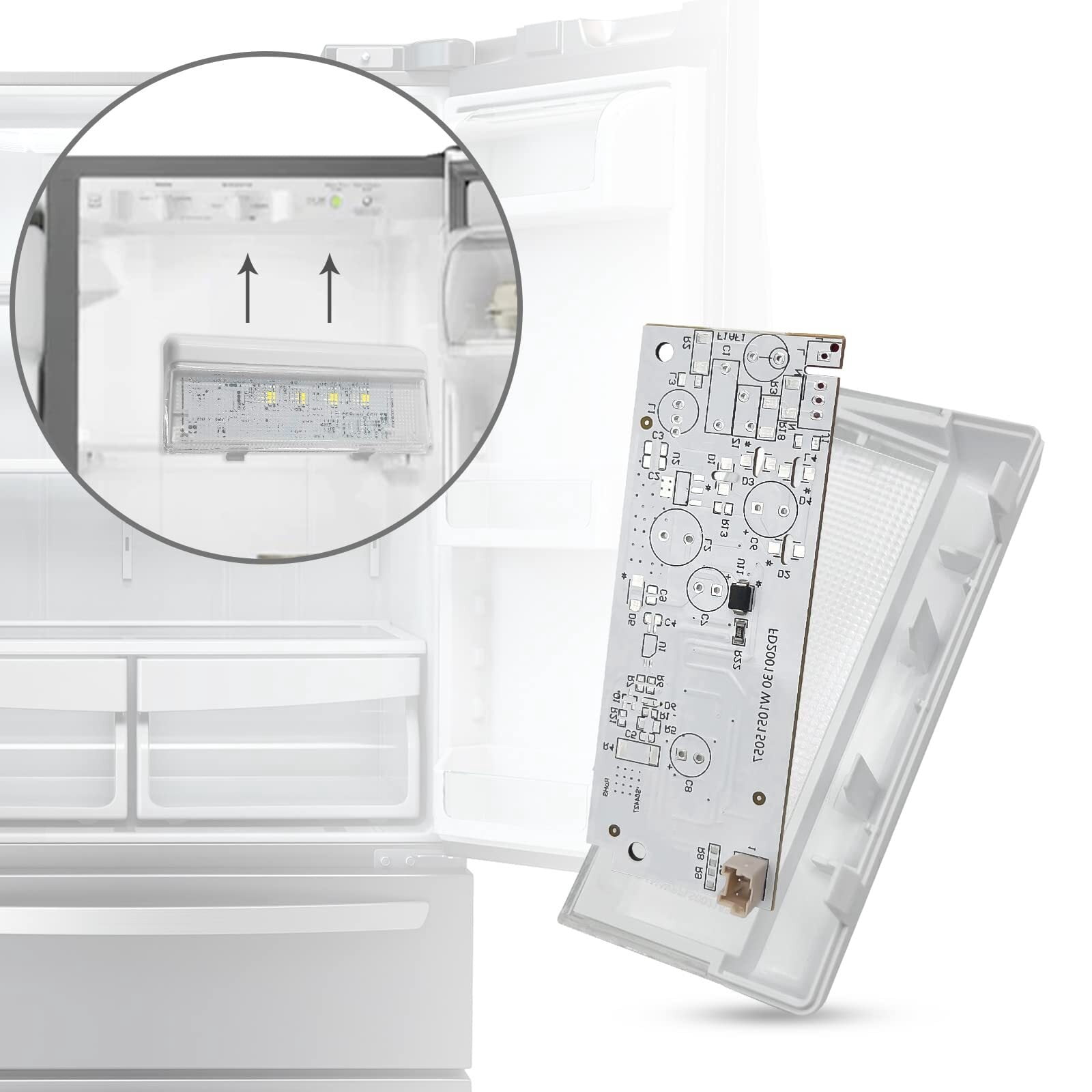 W10515058 and W10515057 Refrigerator LED Light 2PCS with Cover Compatible for Kenmore Maytag Whirlpool Refrigerator LED Light Replaces WRS325FDAM02 WRS325FDAM04