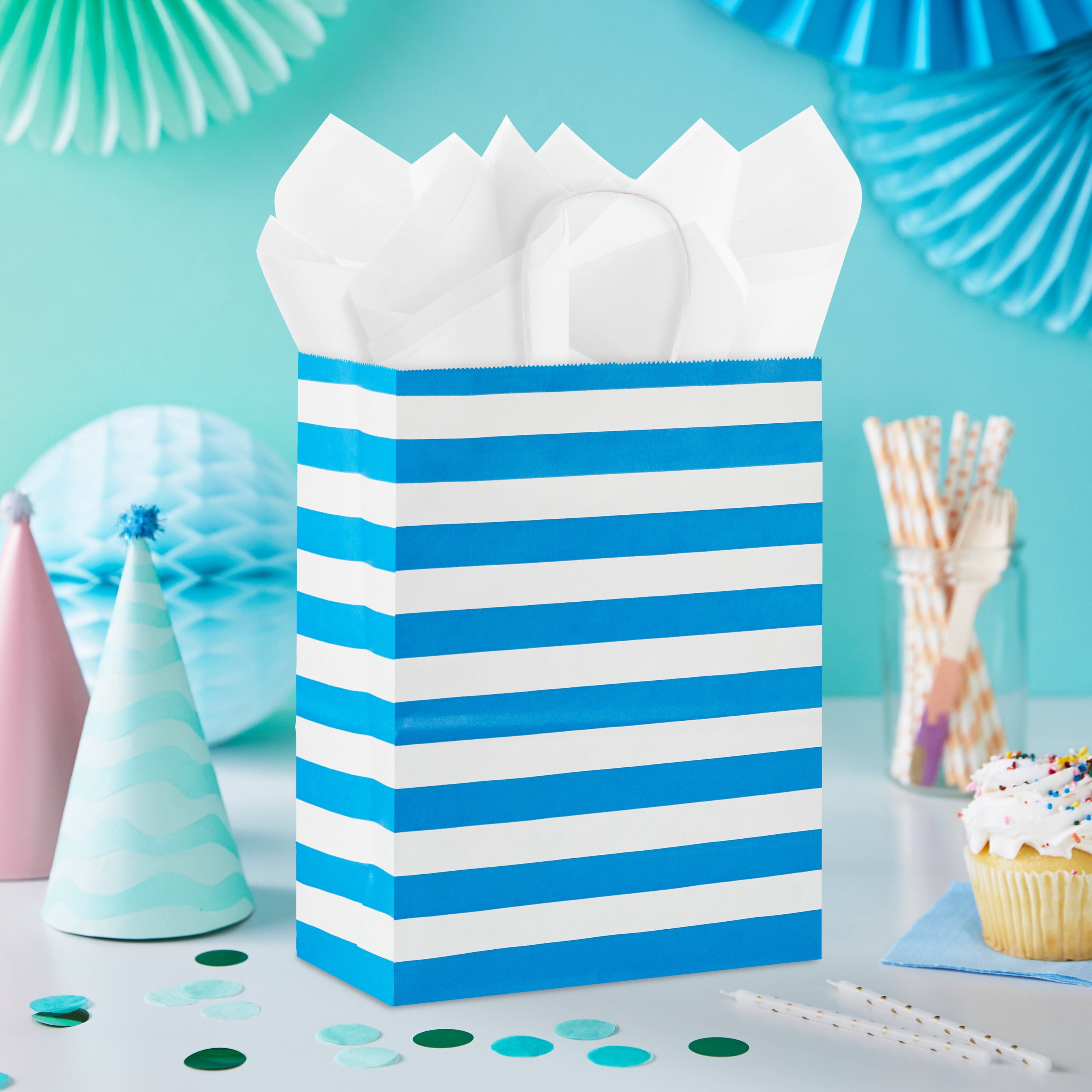 Hallmark Medium Gift Bag (Blue Stripes on White)