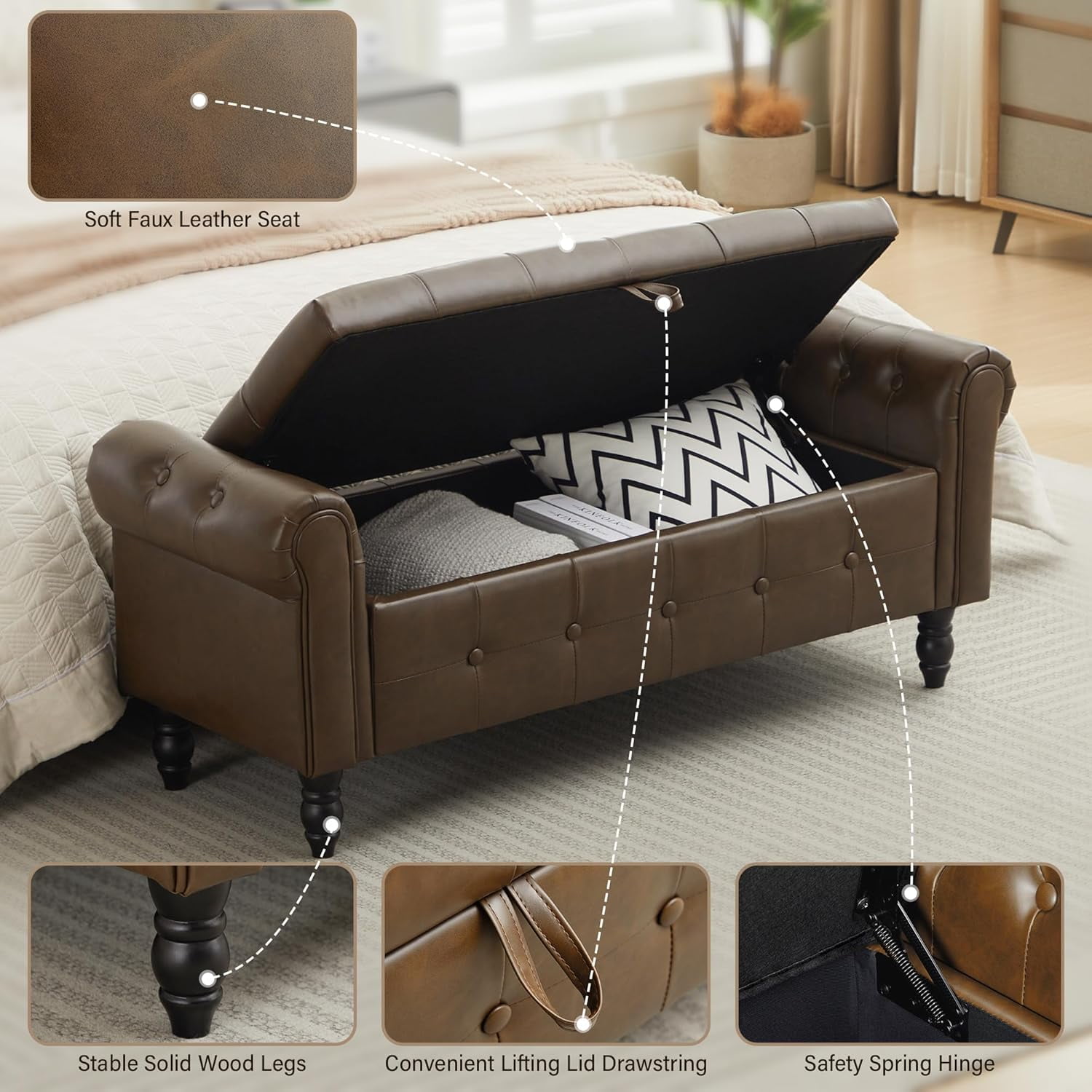 Window Bench Veanerwood Storage Bench, 51-Inch 30 Gallons, Large