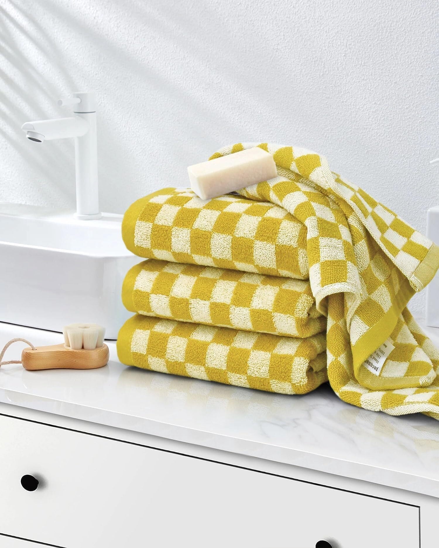 Hand Towels for Bathroom 4 Pack, Cotton Face Towels Soft Absorbent for Spa Bath Gym Kitchen, Hand Towel Set Decorative Checkered, 13 x 29 Inches, 4 Colors
