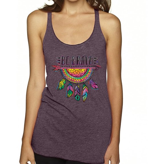 Colorful Neon Be Brave Dreamcatcher | Dean Russo Art Pop Culture Tri-Blend Racerback Tank Top, Purple Vintage, Medium
