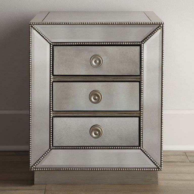 Baxton Studio Currin Contemporary Mirrored 3-Drawer Nightstand Baxton Studio Currin Contemporary Mirrored 3-Drawer Nightstand