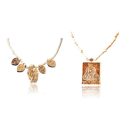 Kamada Combination of Shri radha 5 leaf Tulsi mala and exquisite Shri Bihariji Tulsi mala,Spritual Pendant Necklace for Women and Men