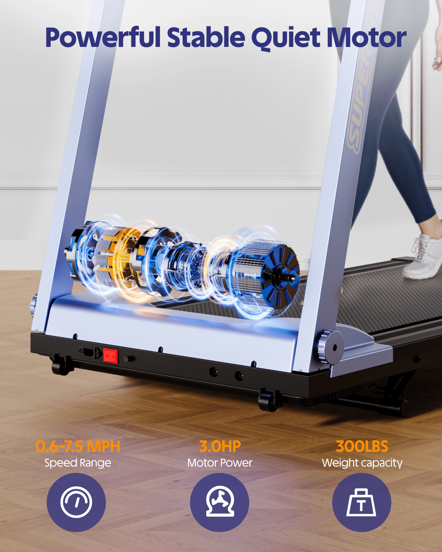 Superun 4-in-1 Foldable Treadmill with Incline, 300 LBS Capacity Running Treadmills for Home Small Spaces with Handles, 3.0 HP Folding Treadmill with Smart APP