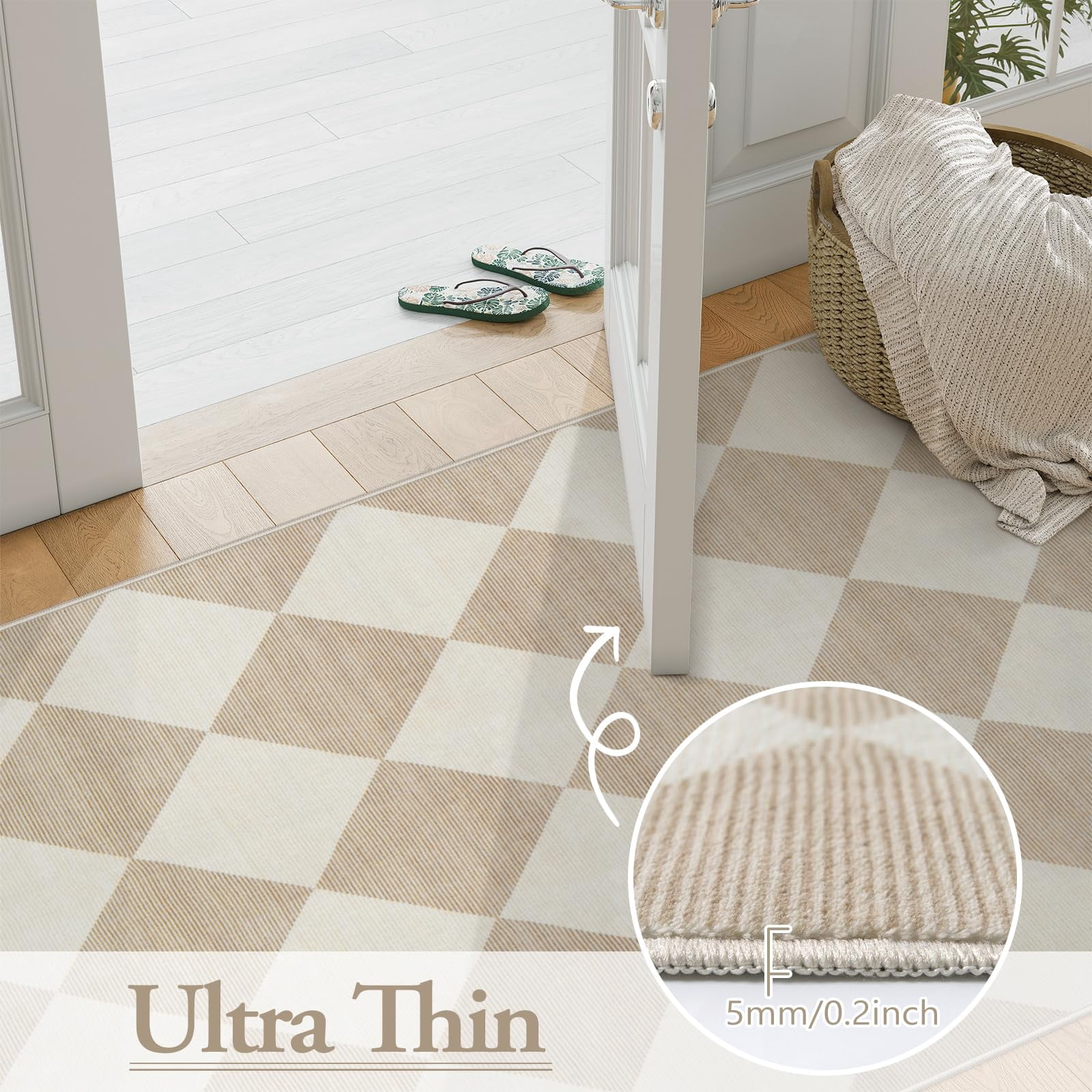 Lahome Decor 2'x3' Modern Washable Rugs for Bedroom, 2x3ft Non-Slip Door Mat Indoor Entrance, Farmhouse Checkered Rug,Soft Low Pile Carpet Throw Rugs for Entryway Laundry Bedroom,Beige