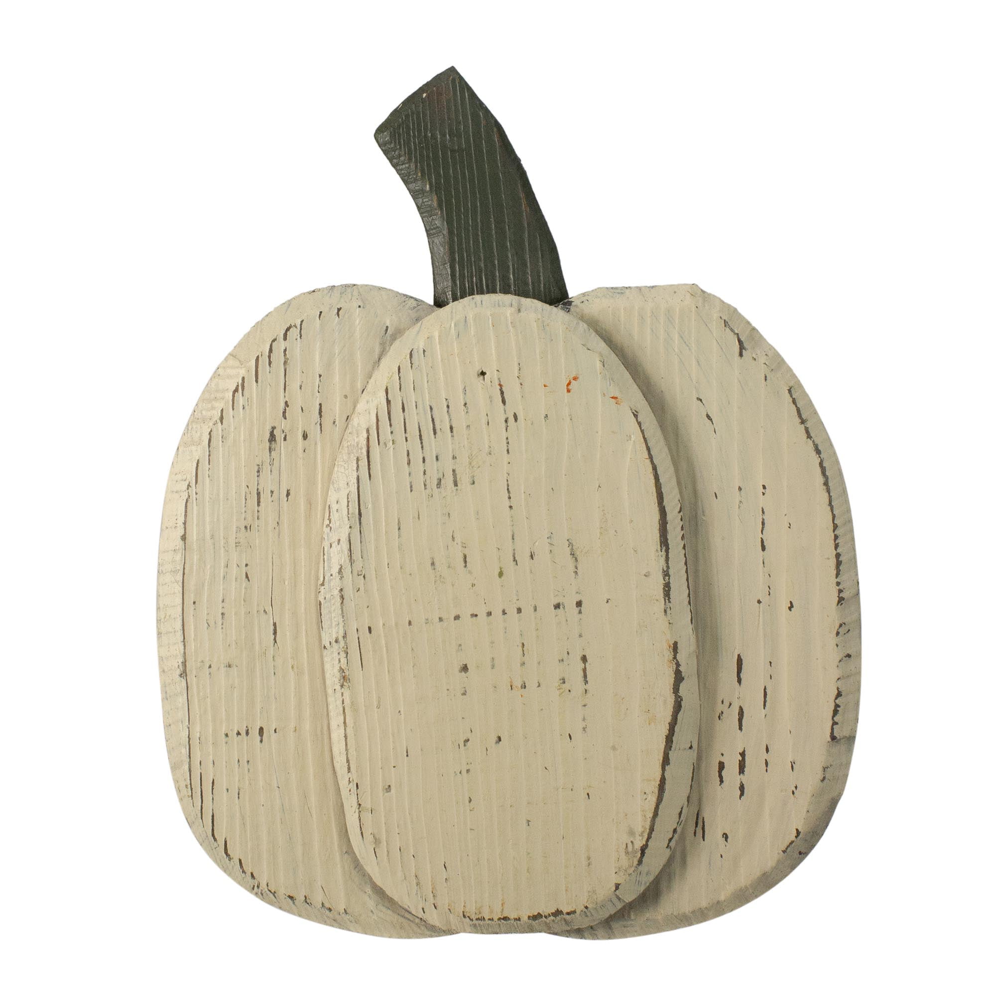 10.5' Small White Wooden Fall Harvest Pumpkin with Stem